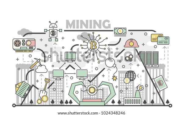 Bitcoin Mining Concept Vector Illustration Digital Stock Vector - 